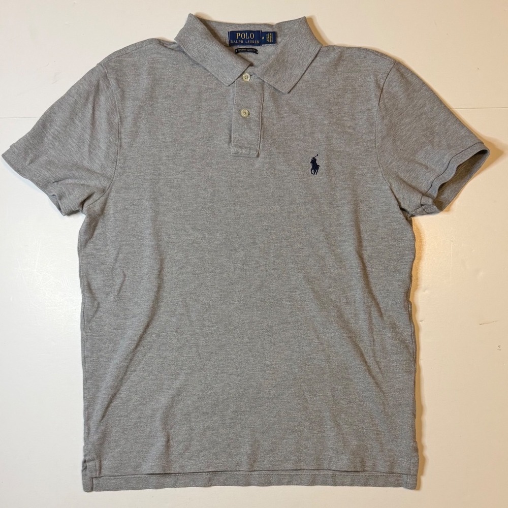 Polo Ralph Lauren Polo Shirt Mens M Grey Custom Slim Fit Cotton Mesh